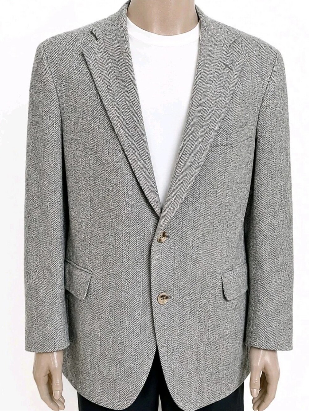 Vintage Norman Hilton Wool Blazer 43S Beige Herringbone Ivy Sport Coat USA Made